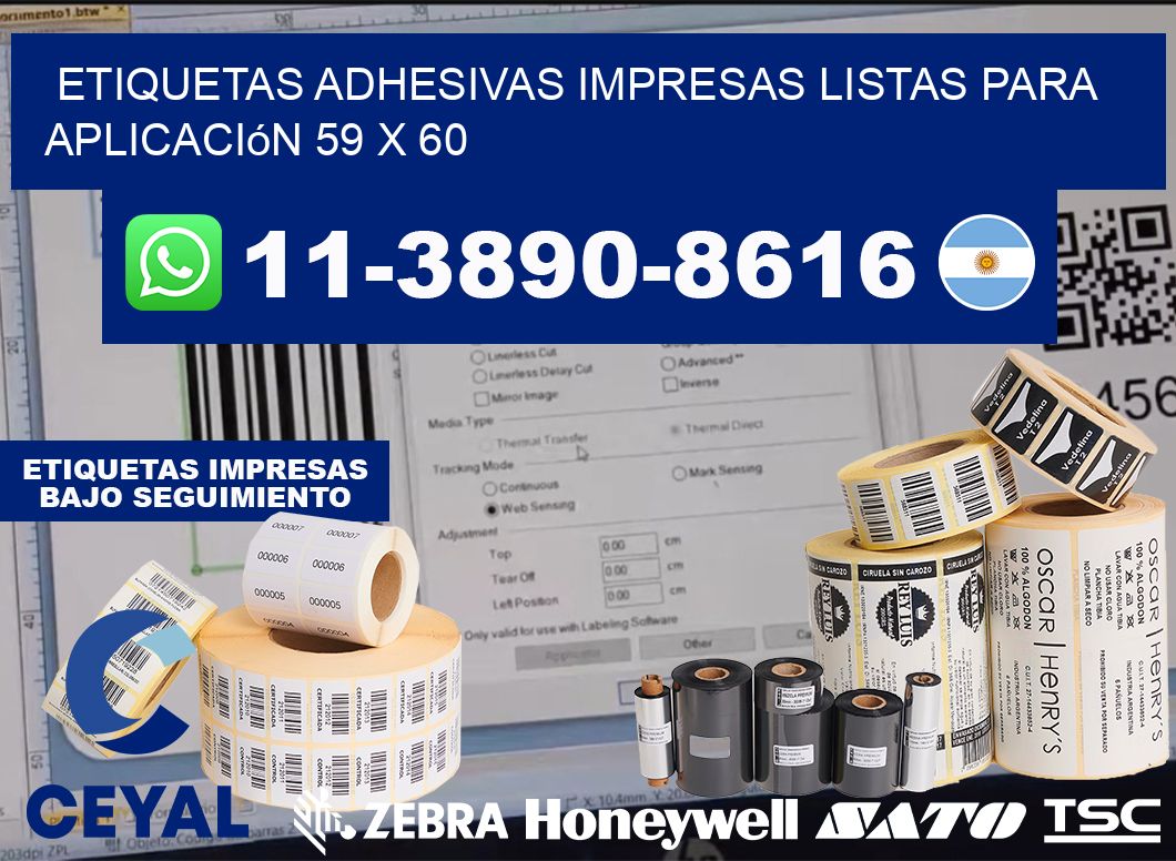 etiquetas adhesivas impresas listas para aplicación 59 x 60
