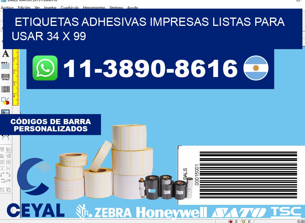 etiquetas adhesivas impresas listas para usar 34 x 99