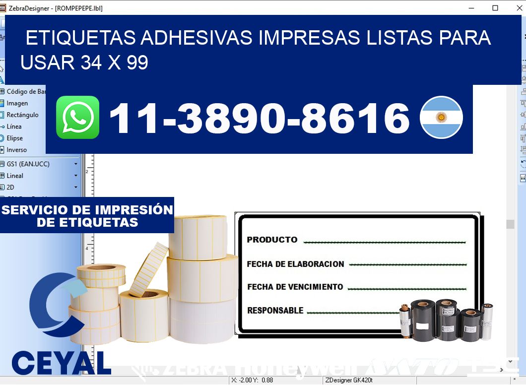 etiquetas adhesivas impresas listas para usar 34 x 99