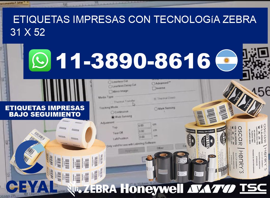 etiquetas impresas con tecnología Zebra 31 x 52