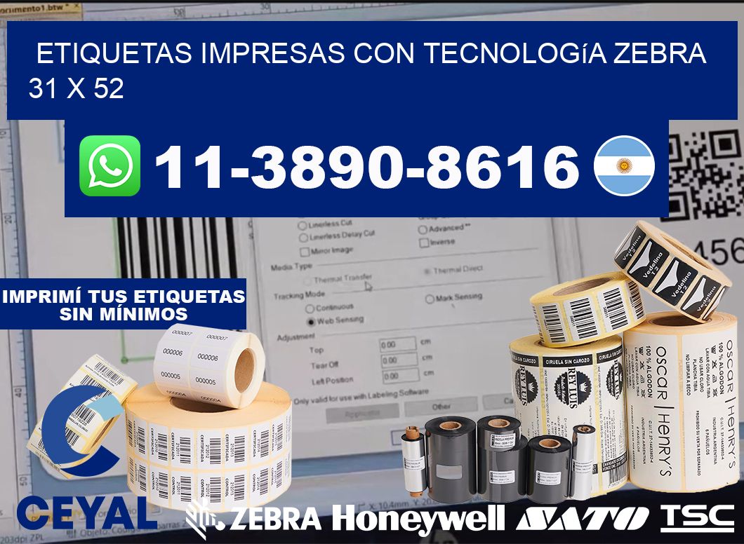etiquetas impresas con tecnología Zebra 31 x 52