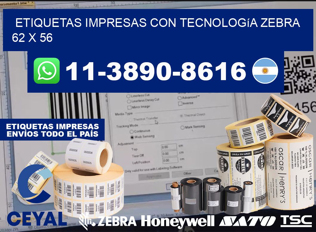 etiquetas impresas con tecnología Zebra 62 x 56