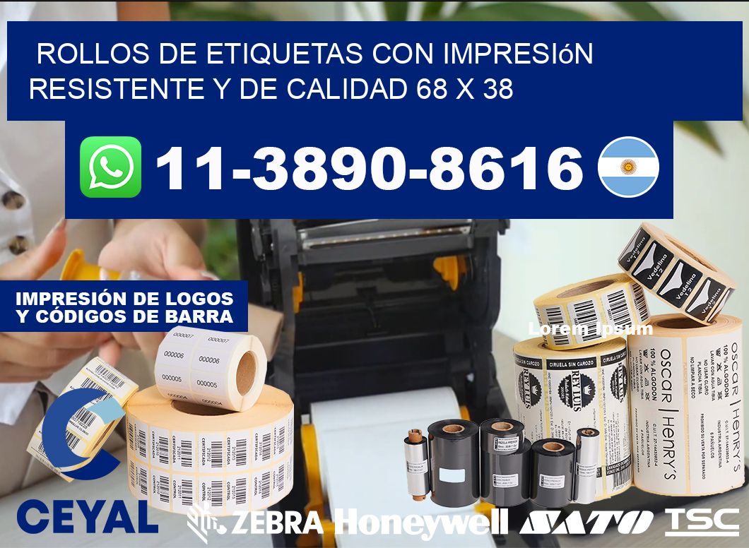 rollos de etiquetas con impresión resistente y de calidad 68 x 38