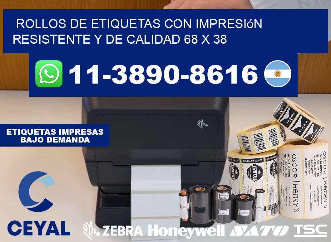 rollos de etiquetas con impresión resistente y de calidad 68 x 38
