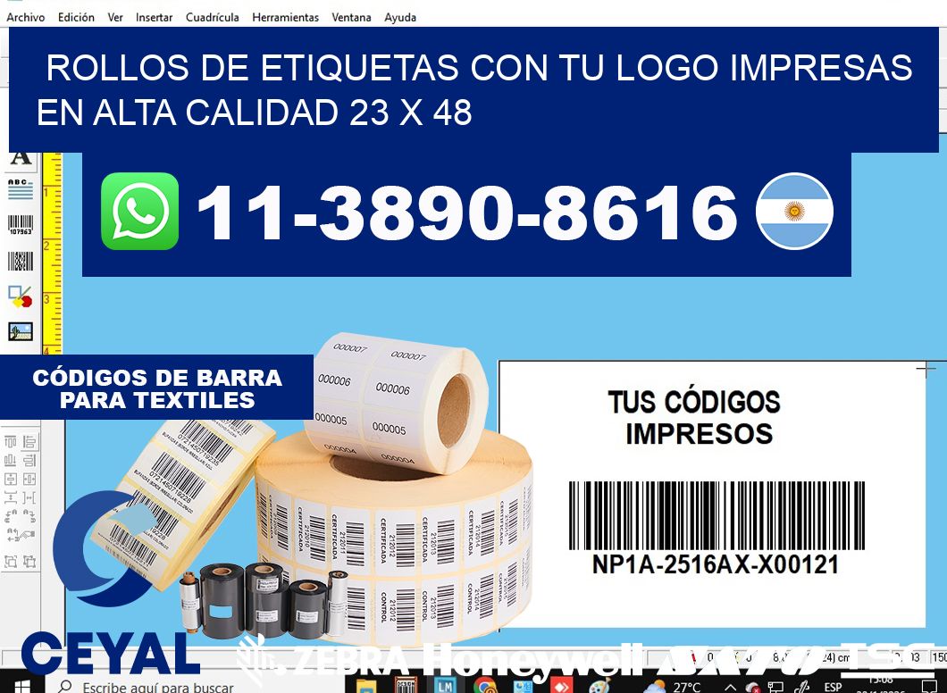 rollos de etiquetas con tu logo impresas en alta calidad 23 x 48