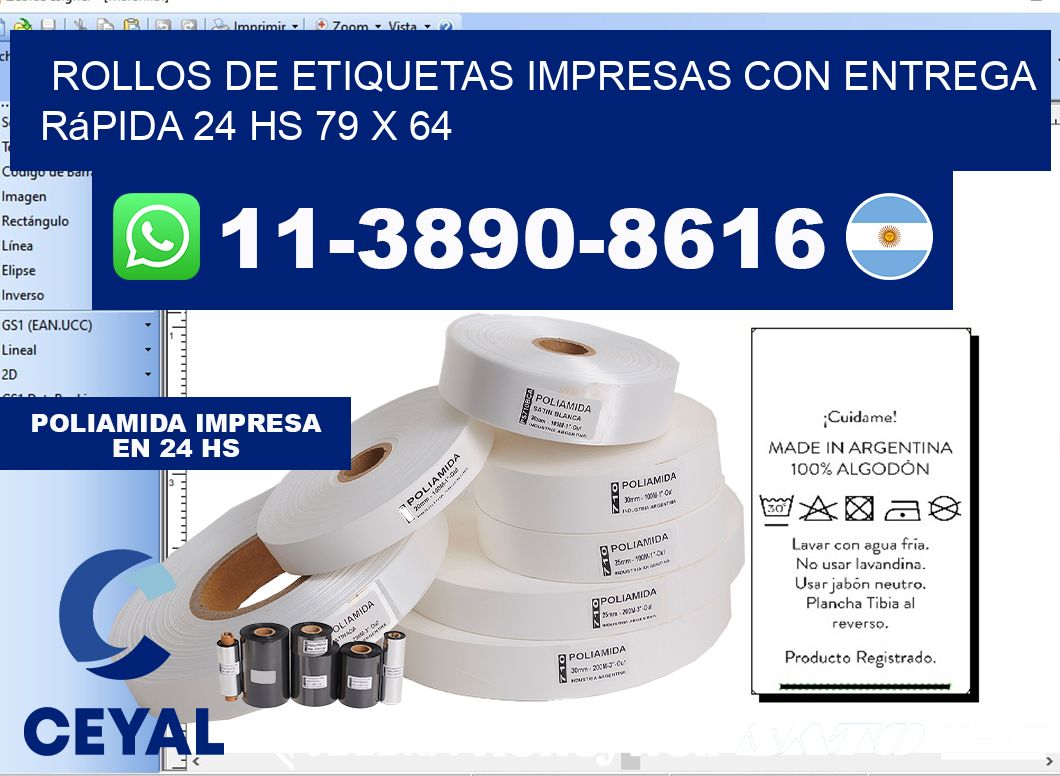 rollos de etiquetas impresas con entrega rápida 24 hs 79 x 64
