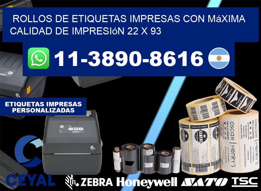 rollos de etiquetas impresas con máxima calidad de impresión 22 x 93