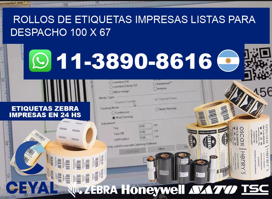 rollos de etiquetas impresas listas para despacho 100 x 67