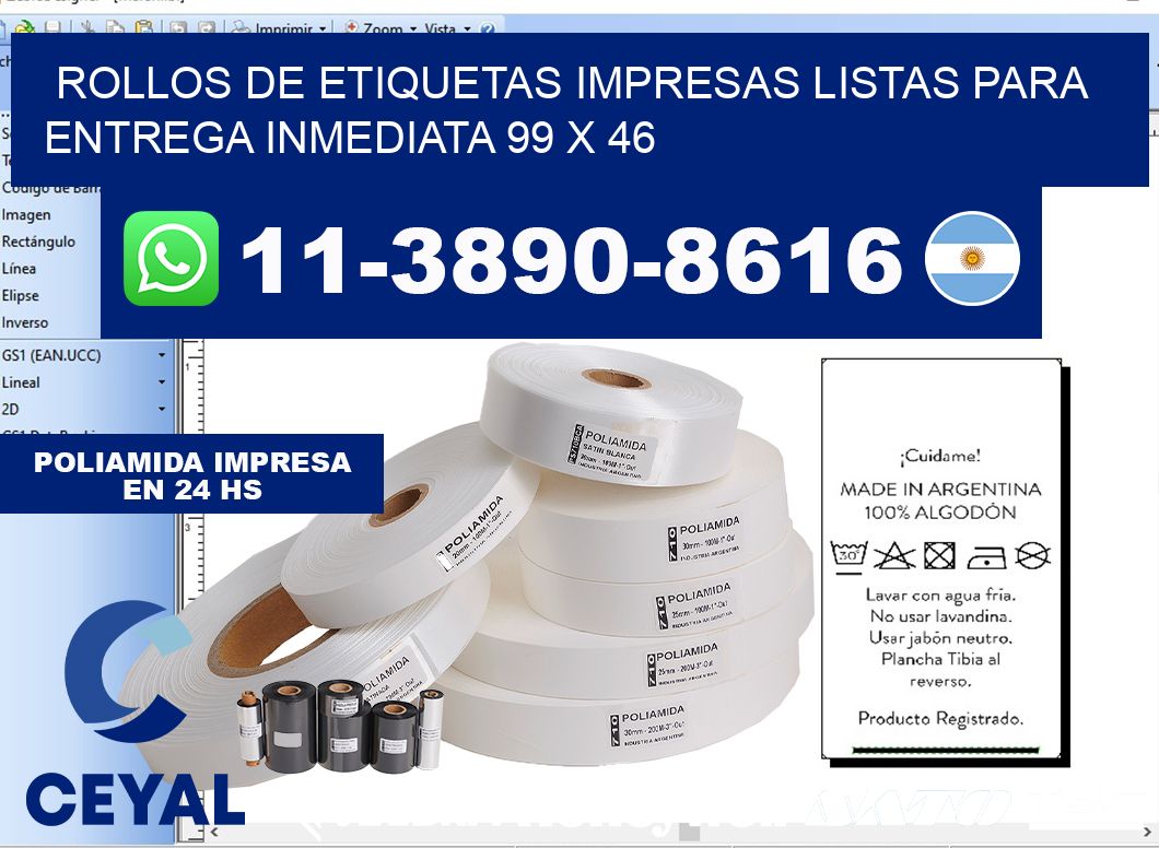 rollos de etiquetas impresas listas para entrega inmediata 99 x 46