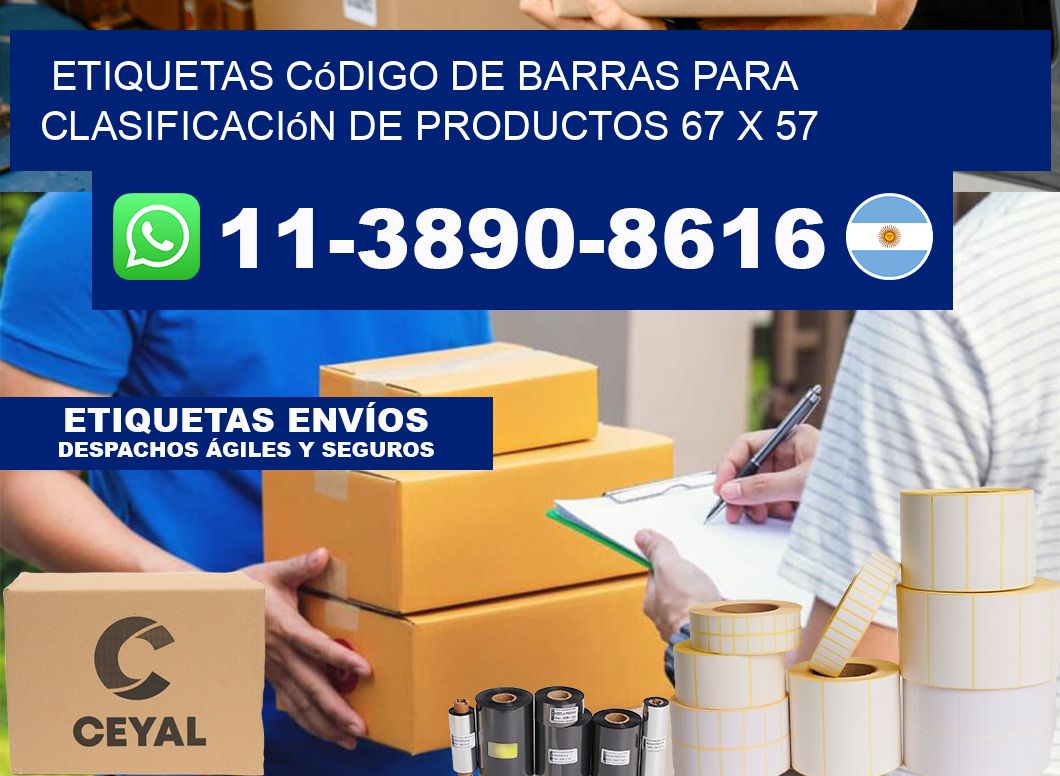 Etiquetas código de barras para clasificación de productos 67 x 57