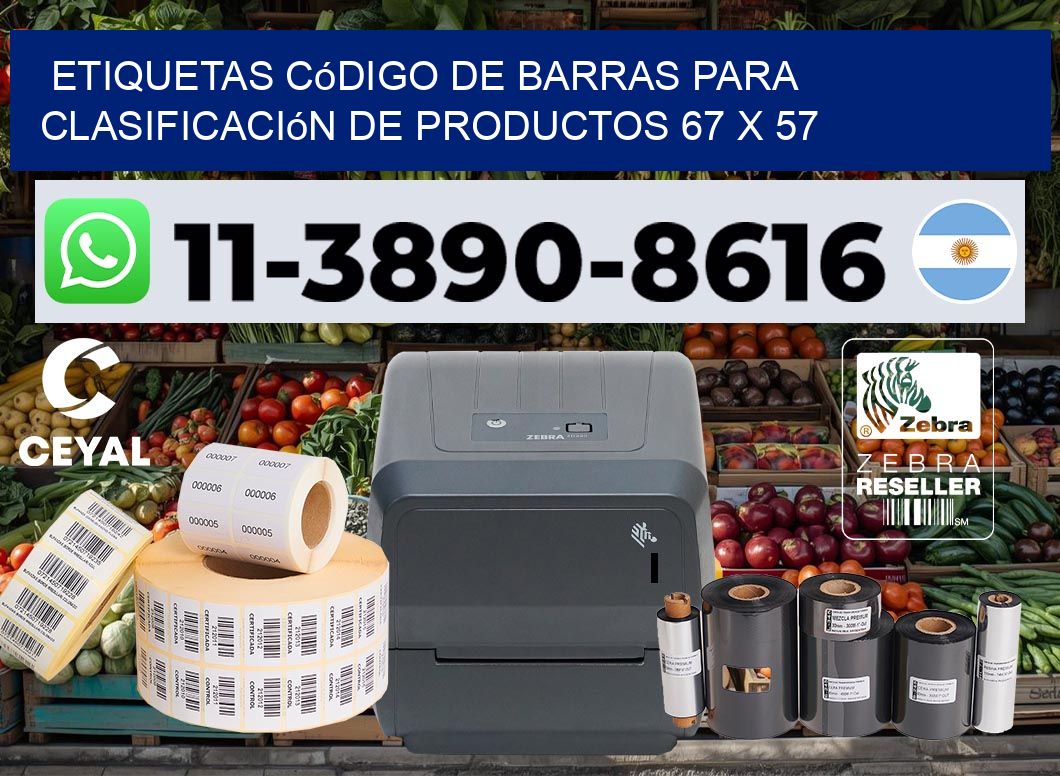 Etiquetas código de barras para clasificación de productos 67 x 57