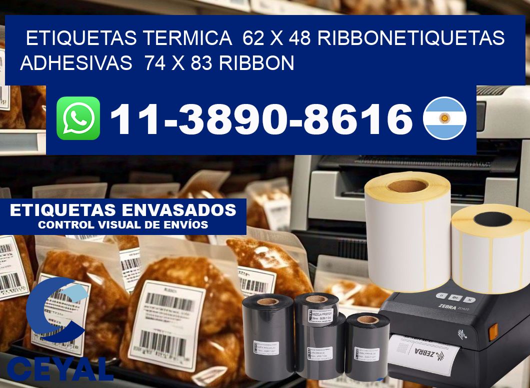 Etiquetas termica 62 x 48 ribbonEtiquetas adhesivas 74 x 83 ribbon