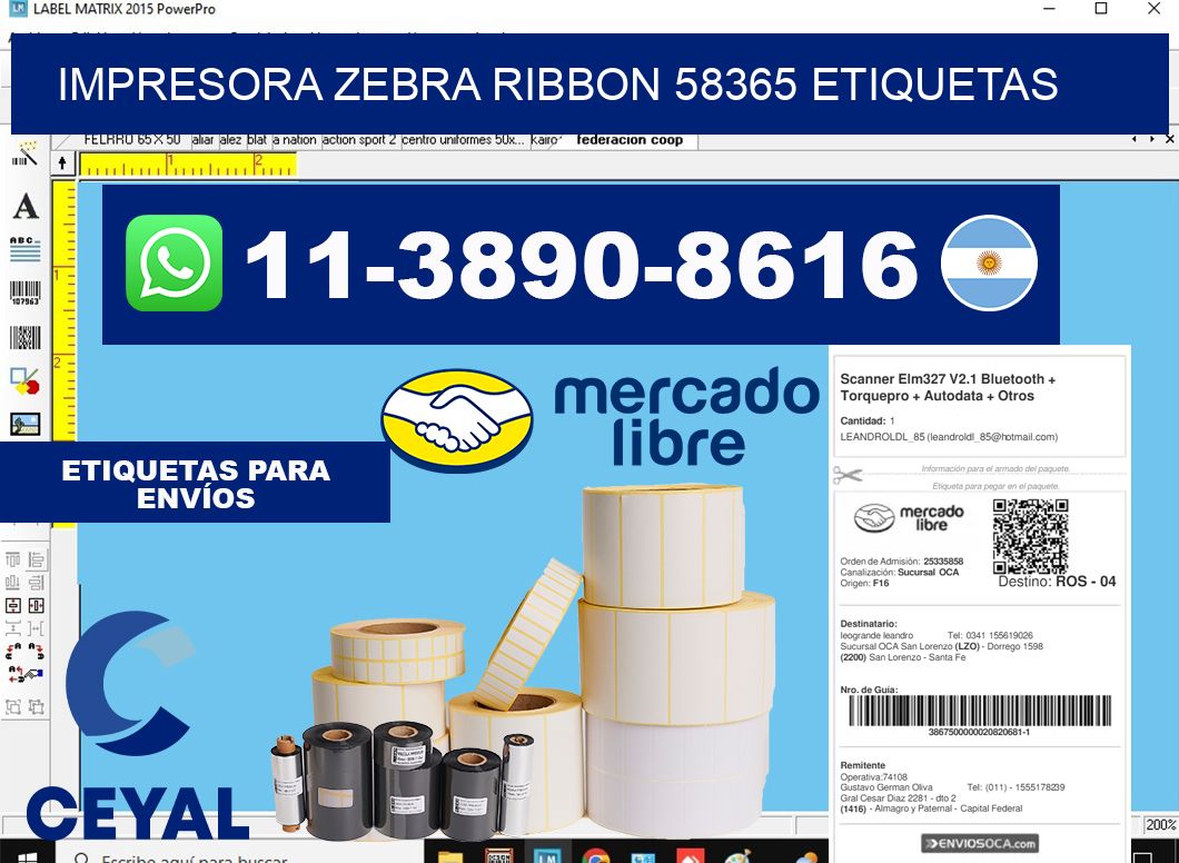 impresora zebra ribbon 58365 etiquetas