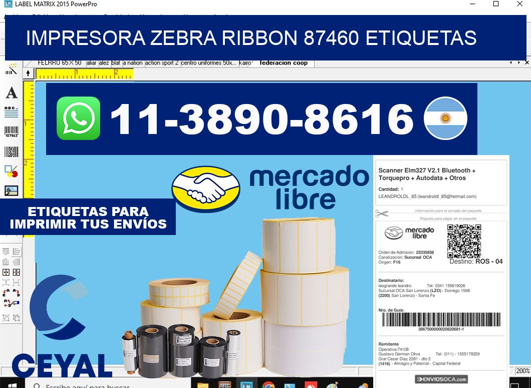 impresora zebra ribbon 87460 etiquetas