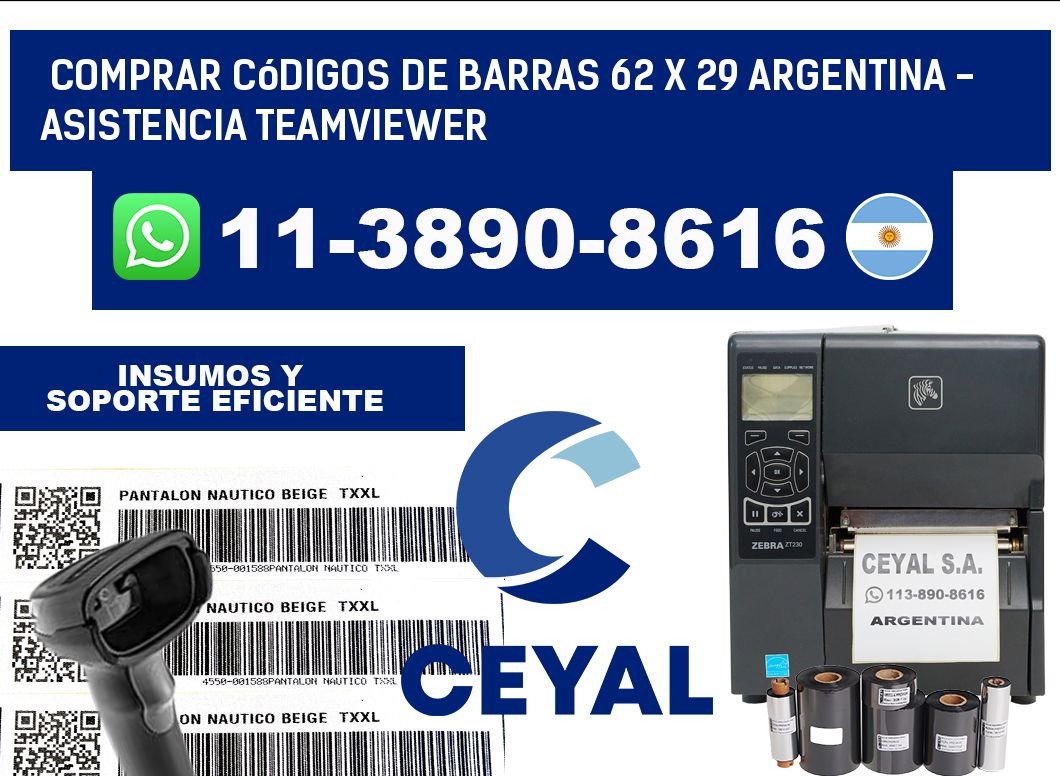 Comprar códigos de barras 62 x 29 argentina - asistencia teamviewer