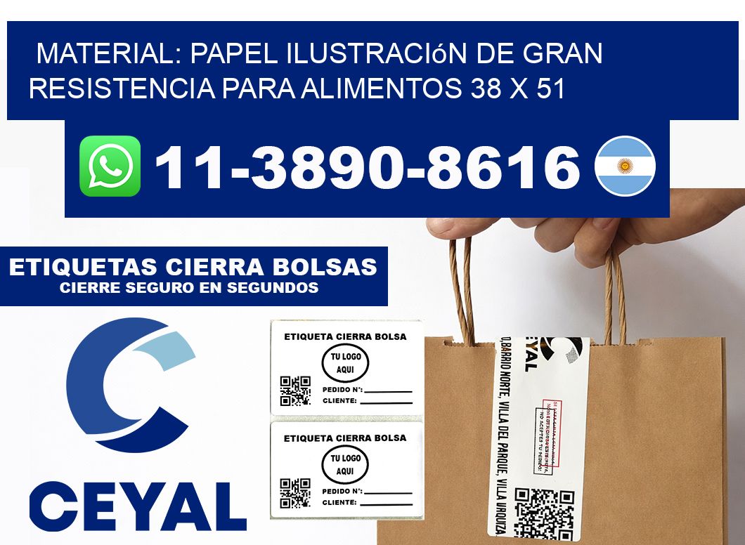 Material: papel ilustración de gran resistencia para alimentos 38 x 51