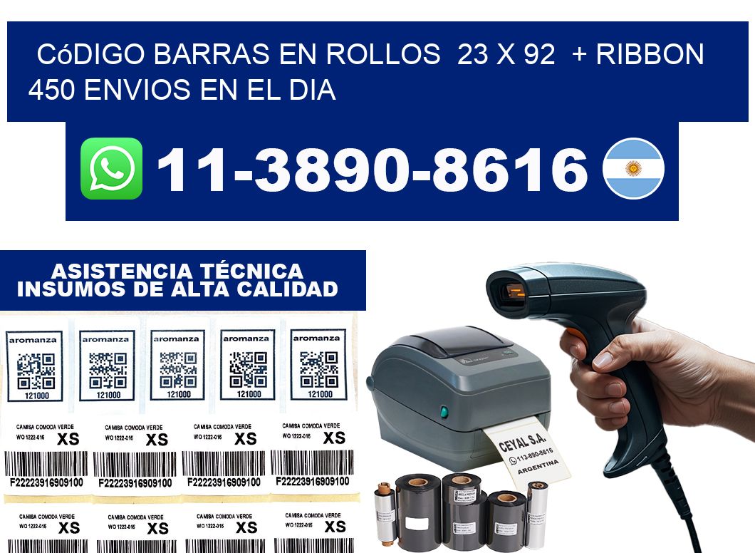 código barras en rollos  23 x 92  + ribbon  450 Envios en el dia