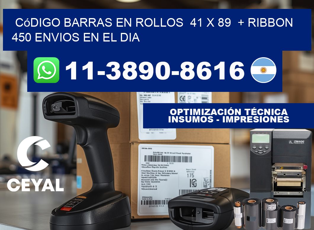 código barras en rollos  41 x 89  + ribbon  450 Envios en el dia