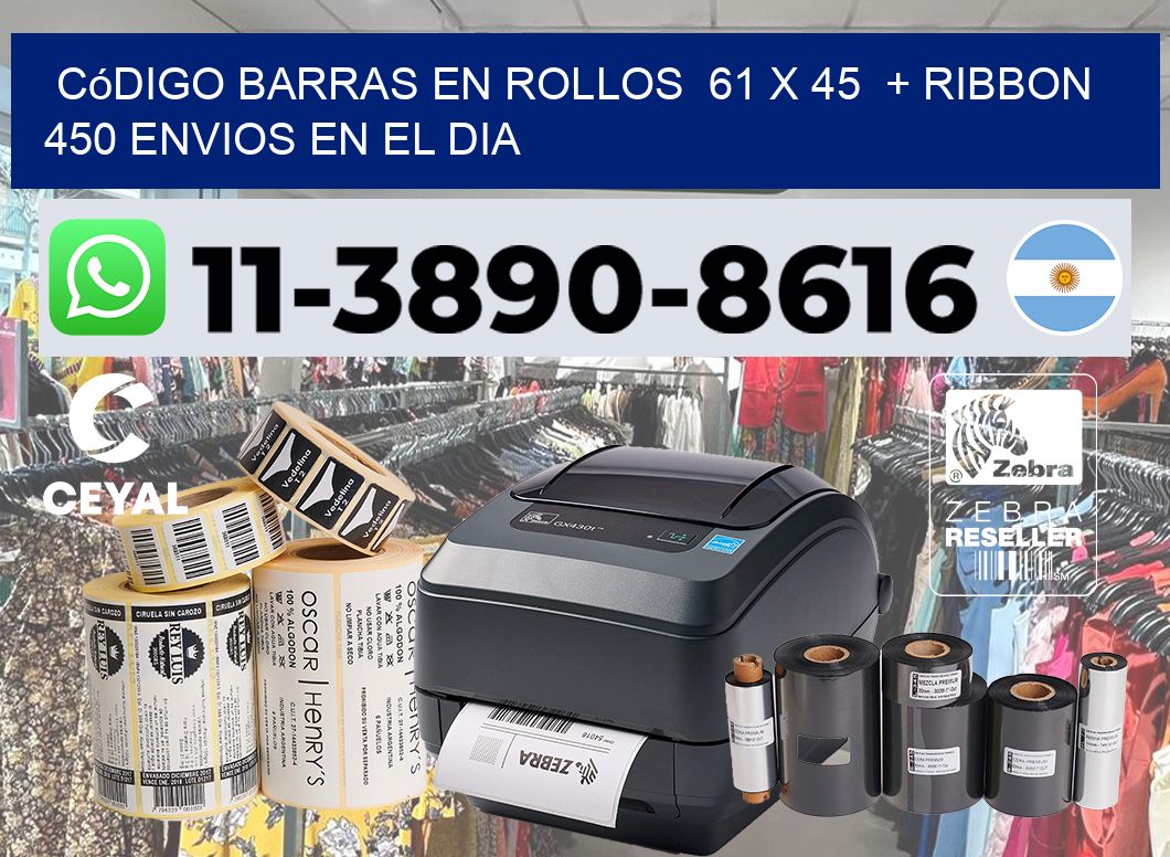 código barras en rollos 61 x 45 + ribbon 450 Envios en el dia