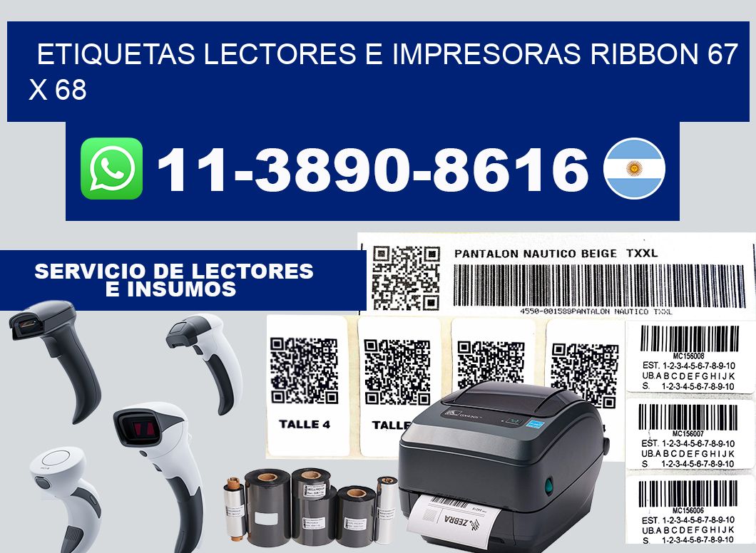 etiquetas lectores e impresoras ribbon 67 x 68