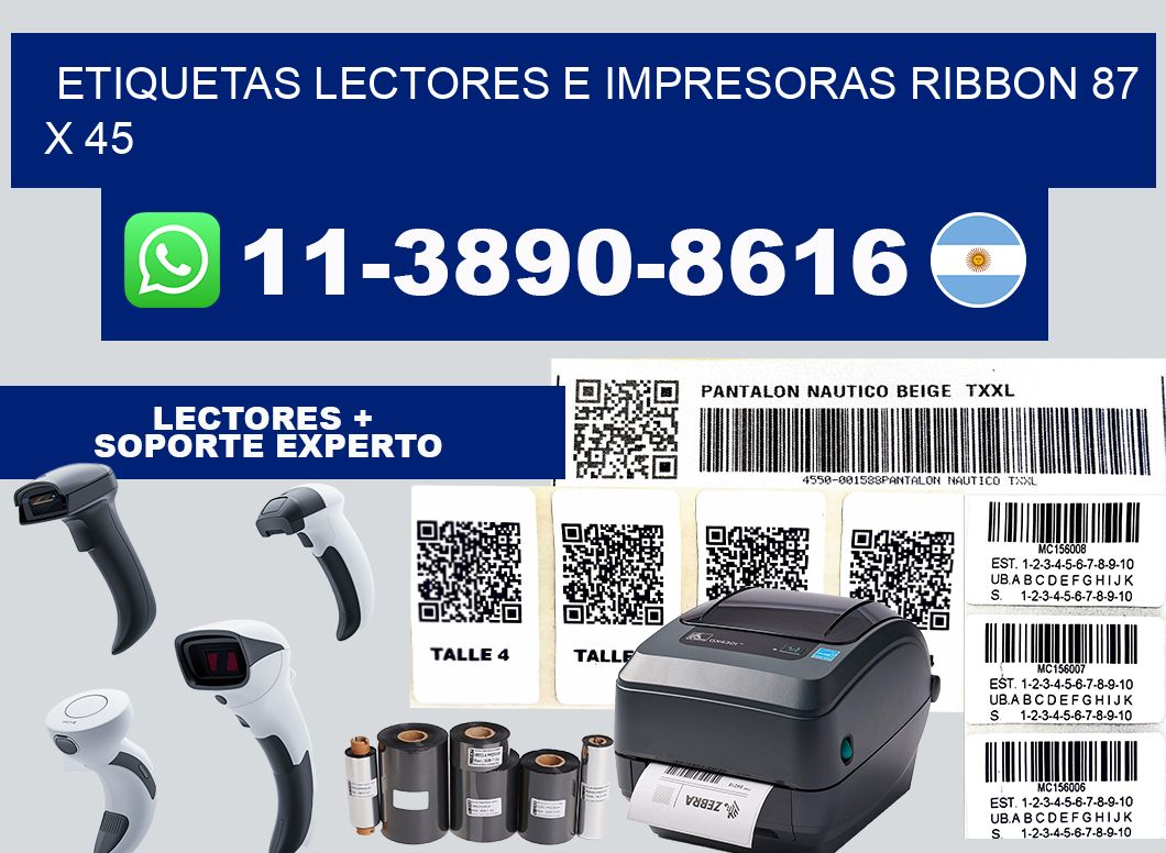 etiquetas lectores e impresoras ribbon 87 x 45