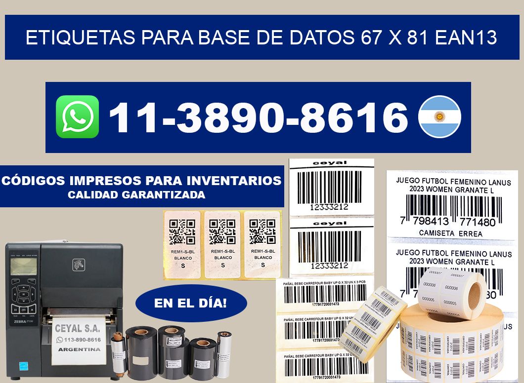 etiquetas para base de datos 67 x 81 ean13