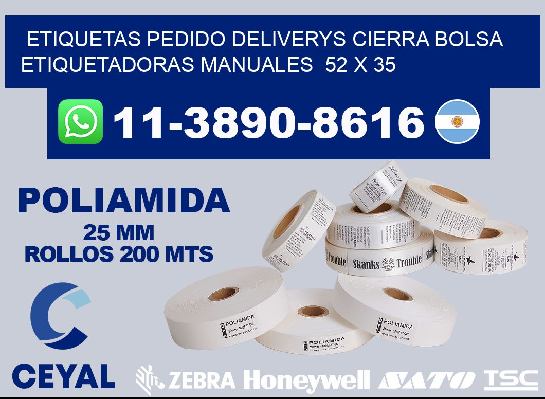 etiquetas pedido deliverys cierra bolsa  Etiquetadoras Manuales  52 x 35