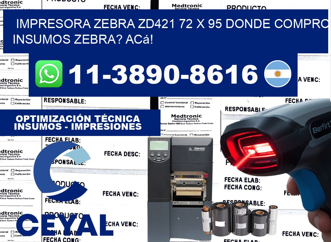 impresora zebra zd421 72 x 95 Donde compro insumos zebra? Acá!