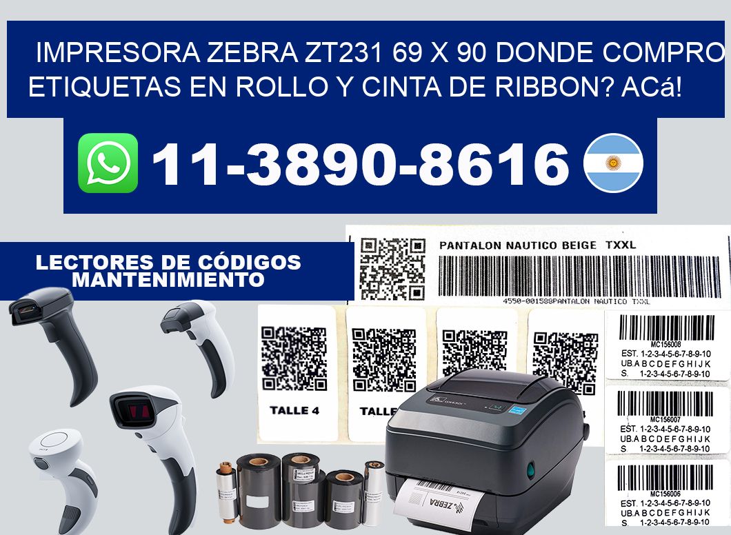 impresora zebra zt231 69 x 90 Donde compro etiquetas en rollo y cinta de ribbon? Acá!