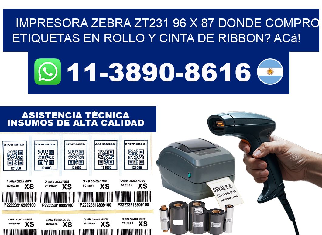 impresora zebra zt231 96 x 87 Donde compro etiquetas en rollo y cinta de ribbon? Acá!
