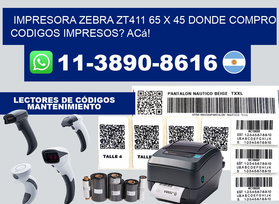 impresora zebra zt411 65 x 45 Donde compro codigos impresos? Acá!