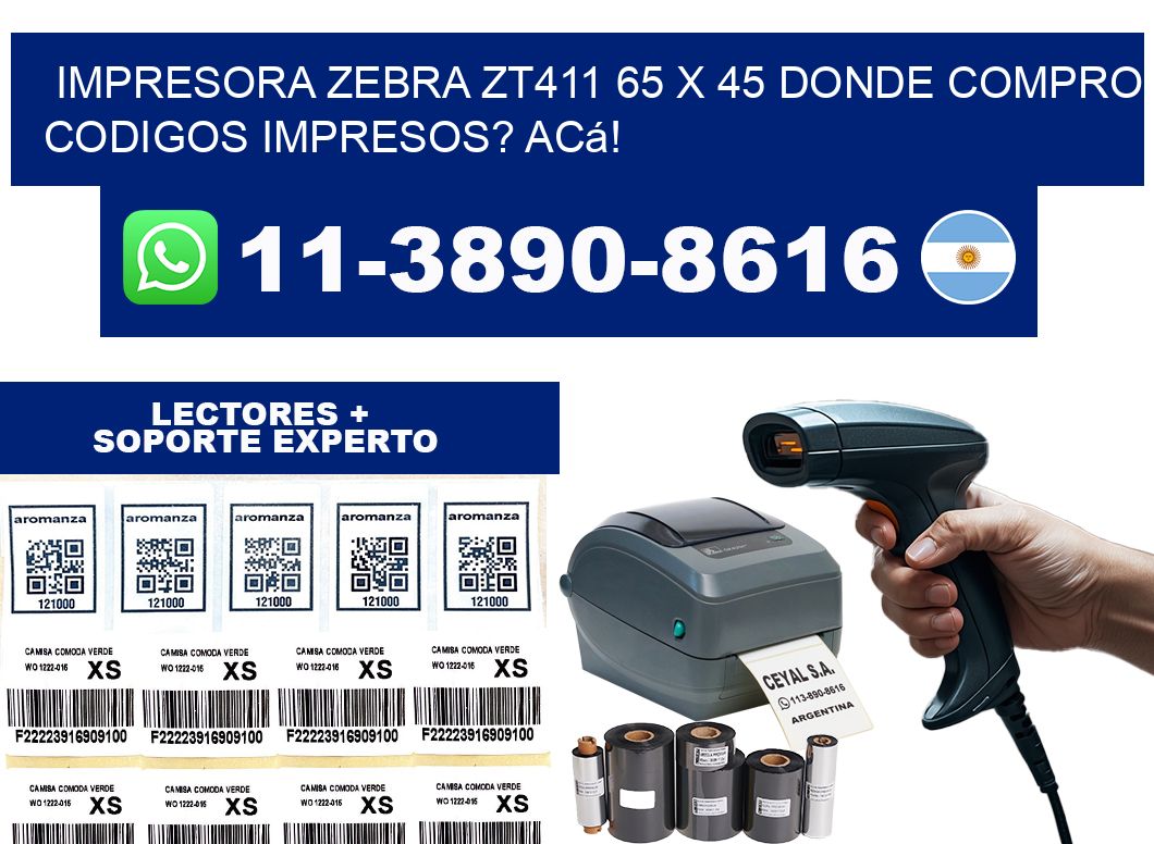 impresora zebra zt411 65 x 45 Donde compro codigos impresos? Acá!