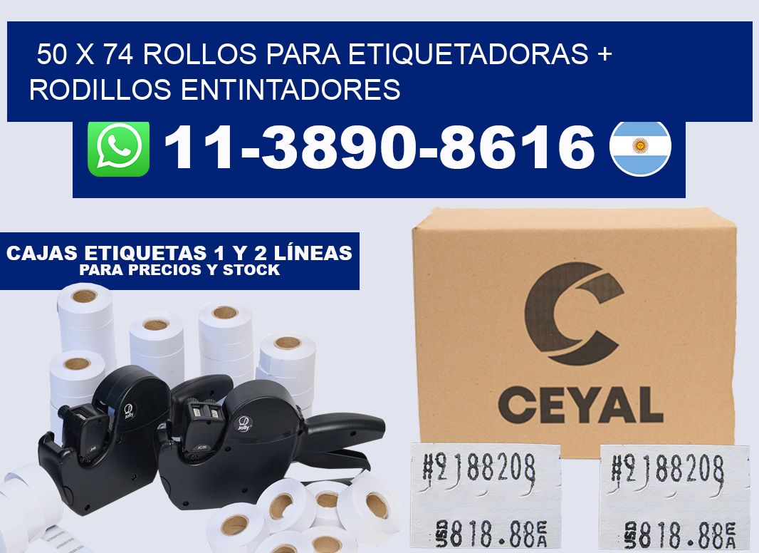 50 x 74 rollos para etiquetadoras + rodillos entintadores