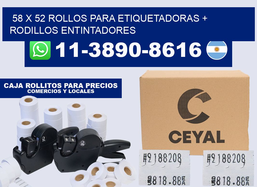 58 x 52 rollos para etiquetadoras + rodillos entintadores