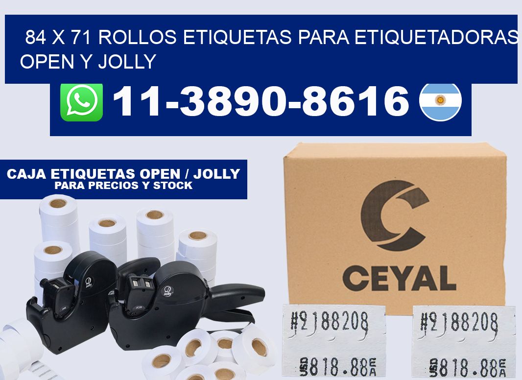 84 x 71 Rollos etiquetas para etiquetadoras open y jolly