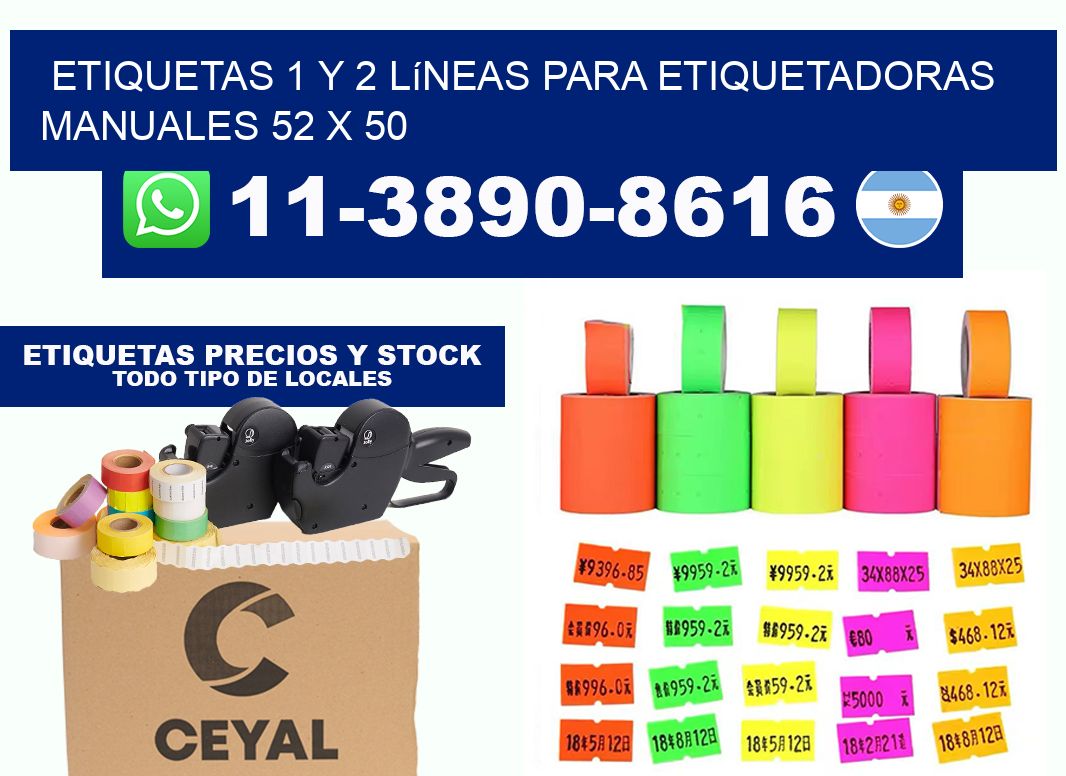 Etiquetas 1 y 2 líneas para etiquetadoras manuales 52 x 50