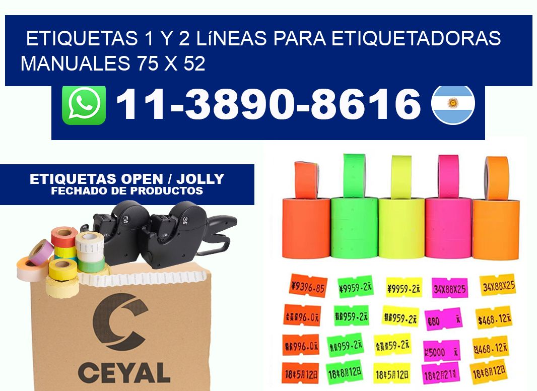 Etiquetas 1 y 2 líneas para etiquetadoras manuales 75 x 52