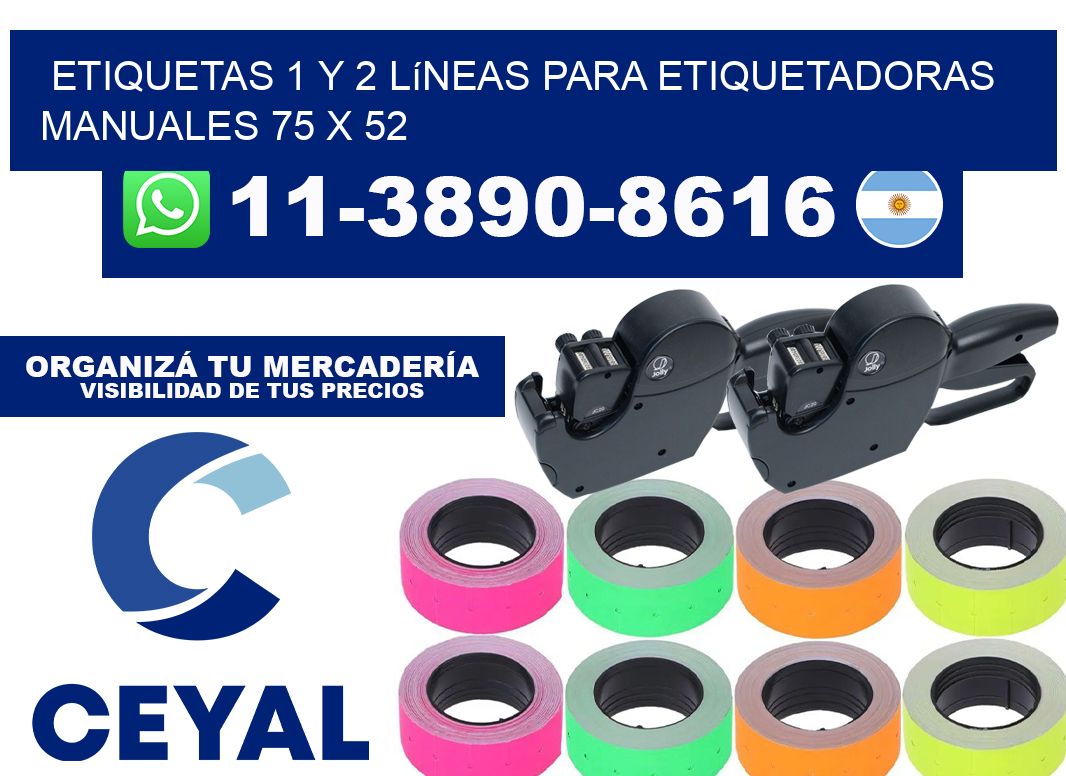 Etiquetas 1 y 2 líneas para etiquetadoras manuales 75 x 52