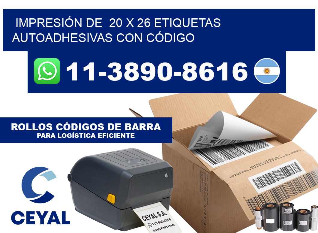 IMPRESIÓN DE  20 x 26 ETIQUETAS AUTOADHESIVAS CON CÓDIGO