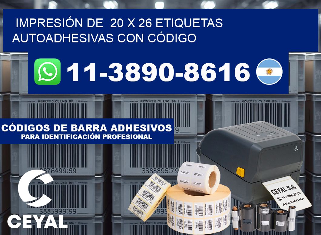 IMPRESIÓN DE  20 x 26 ETIQUETAS AUTOADHESIVAS CON CÓDIGO