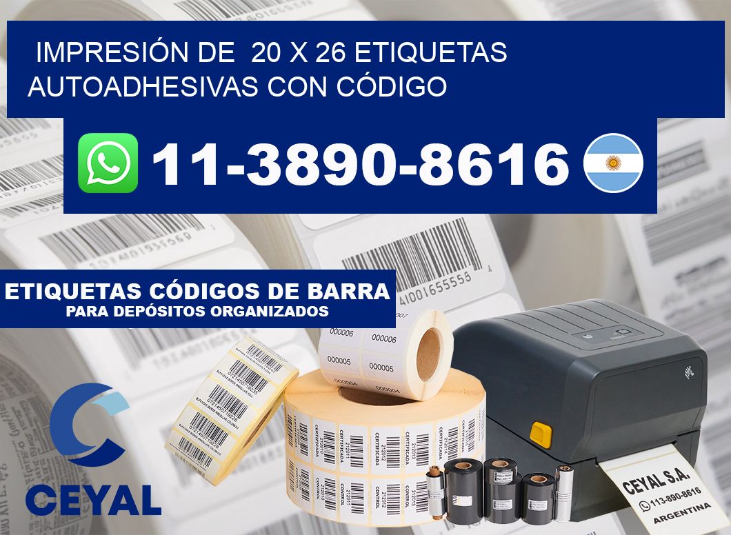 IMPRESIÓN DE  20 x 26 ETIQUETAS AUTOADHESIVAS CON CÓDIGO