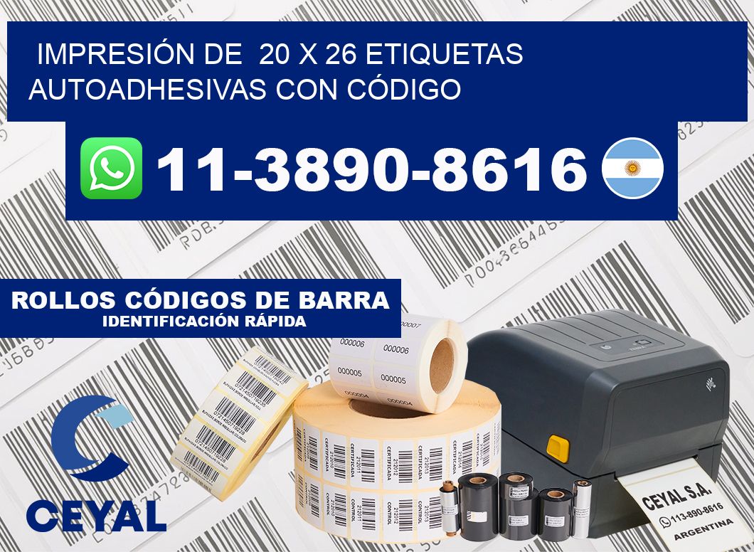 IMPRESIÓN DE  20 x 26 ETIQUETAS AUTOADHESIVAS CON CÓDIGO