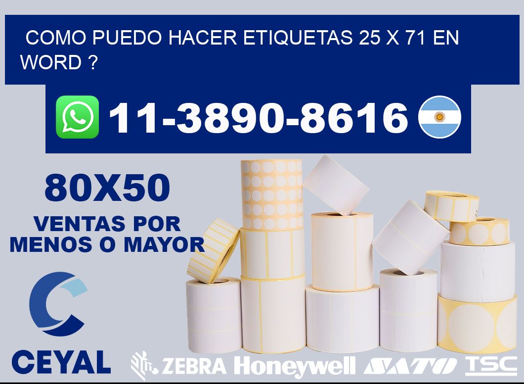 como puedo hacer etiquetas 25 x 71 en word ?