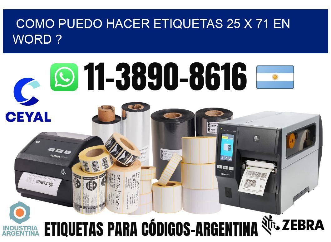 como puedo hacer etiquetas 25 x 71 en word ?