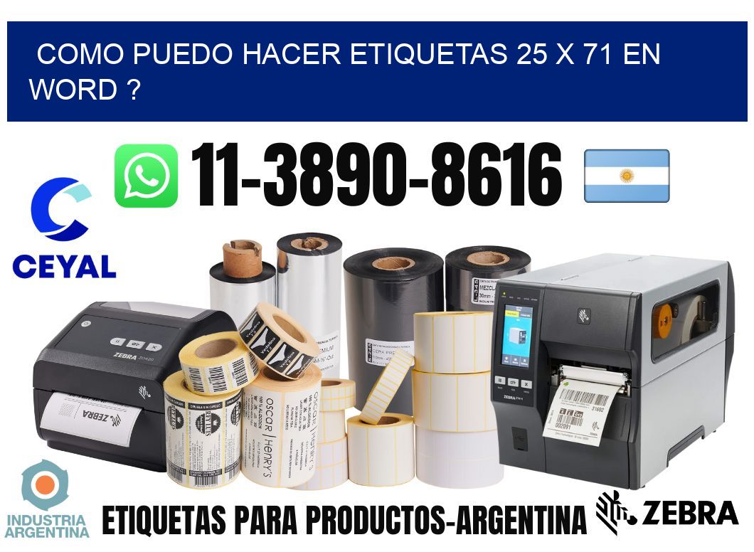 como puedo hacer etiquetas 25 x 71 en word ?