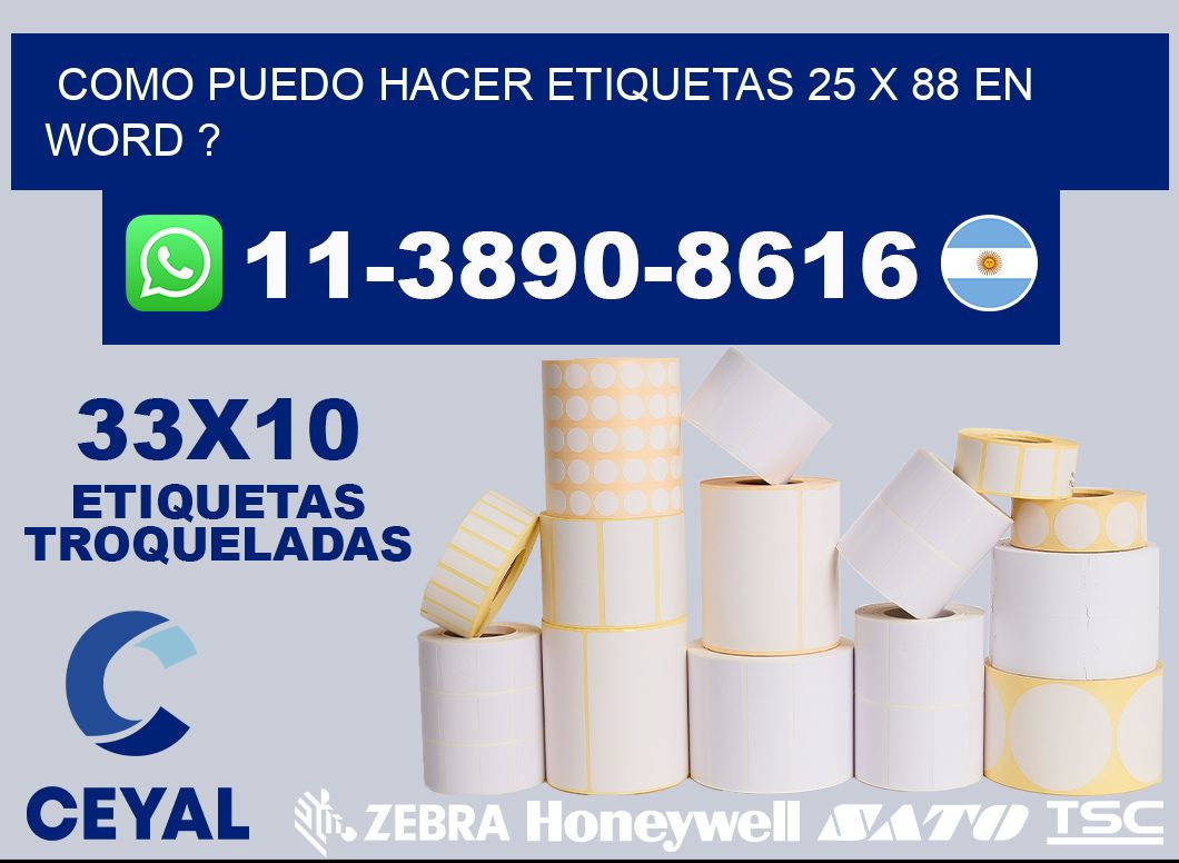 como puedo hacer etiquetas 25 x 88 en word ?