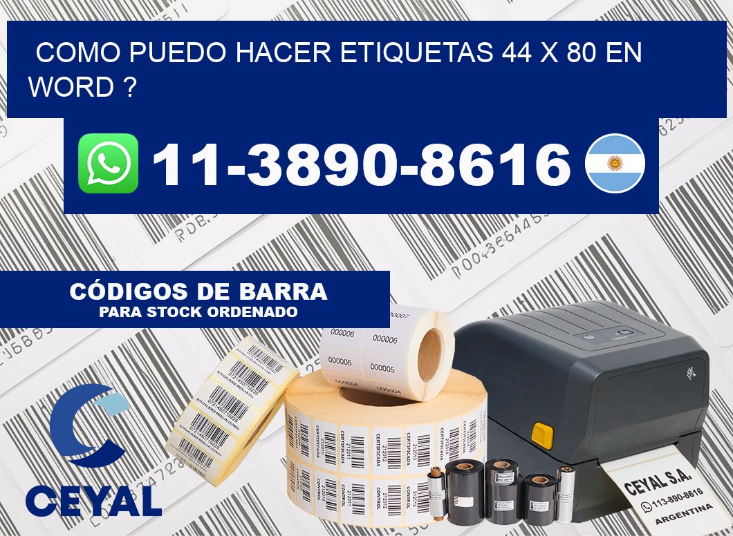 como puedo hacer etiquetas 44 x 80 en word ?