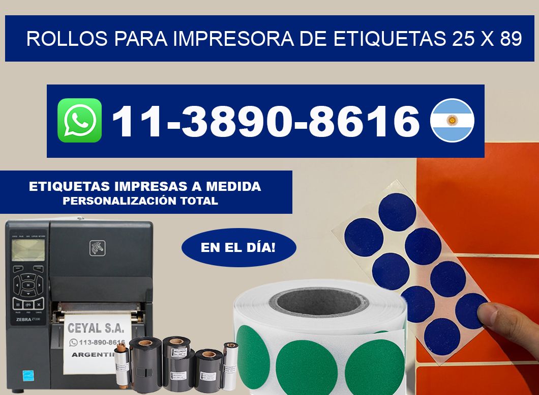 rollos para impresora de etiquetas 25 x 89