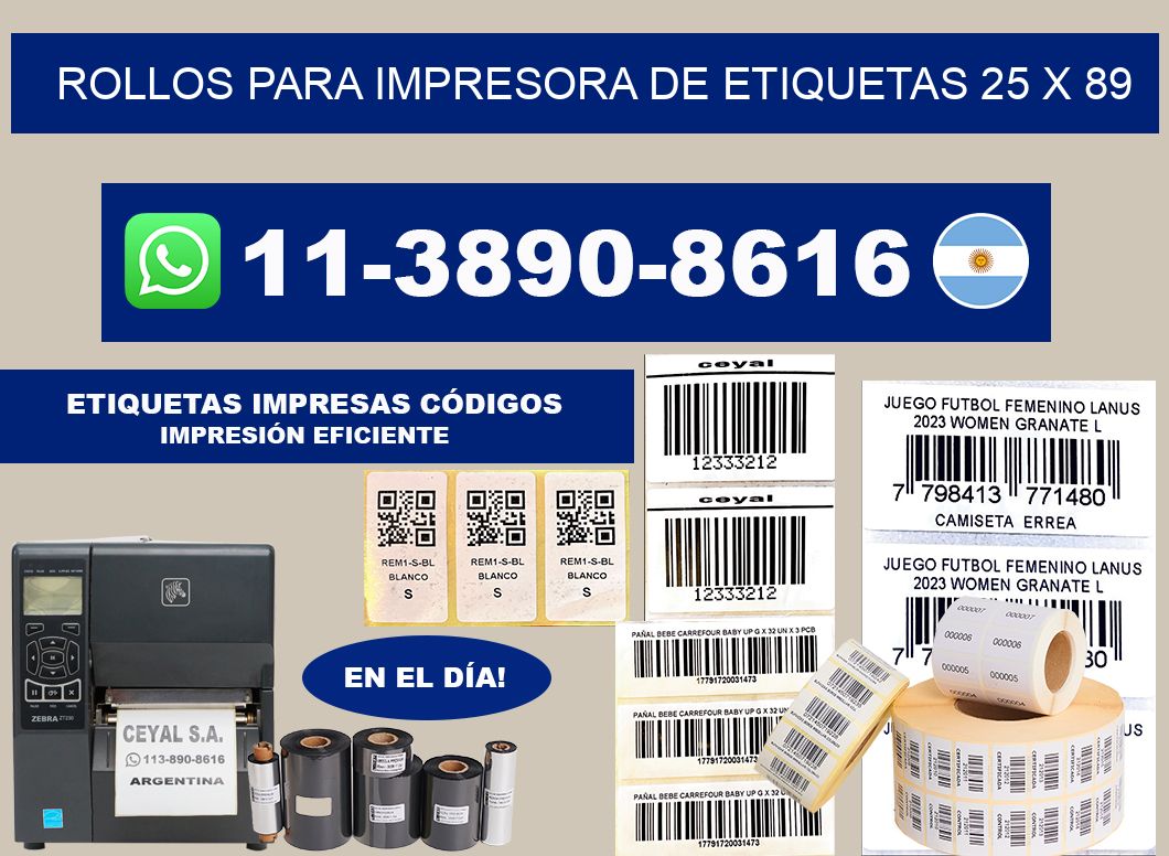 rollos para impresora de etiquetas 25 x 89