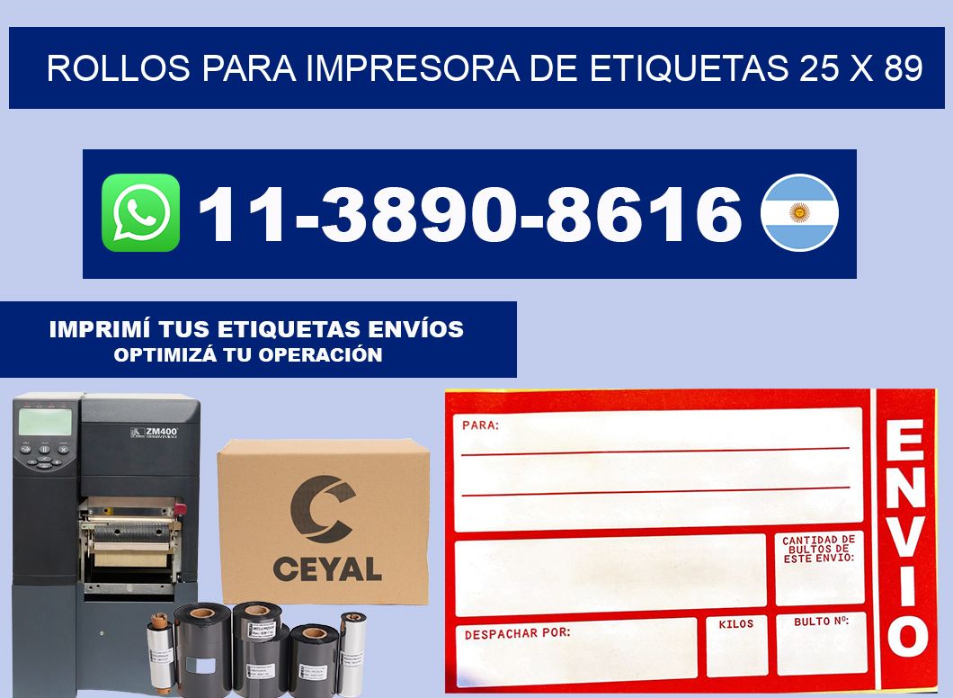 rollos para impresora de etiquetas 25 x 89